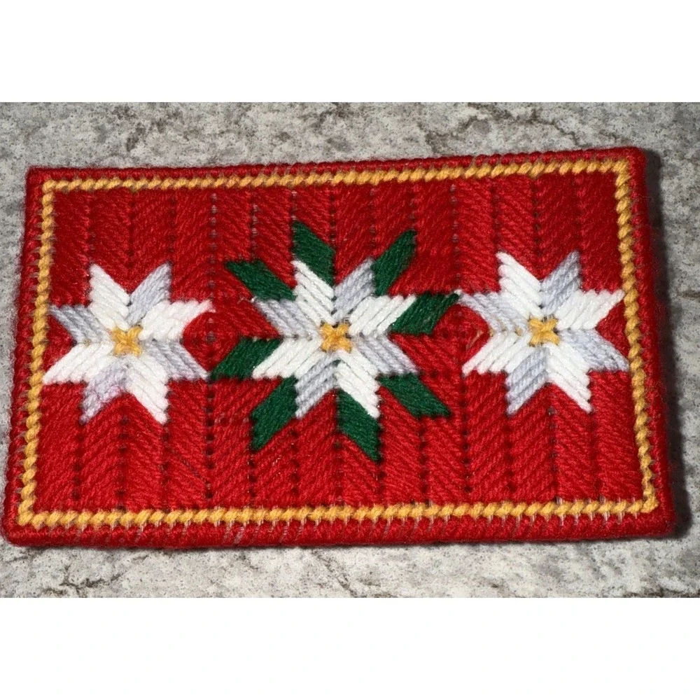 Plastic Canvas Handmade Letter Napkin Holder Christmas Cards Coaster Set Red
